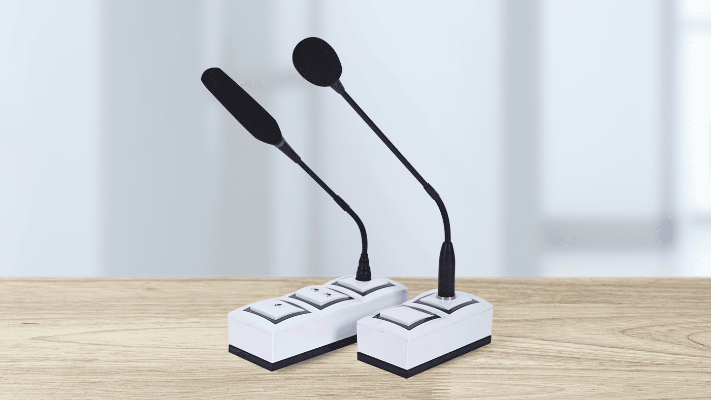 Obrázek bílo-černého mikrofonu s možností přepínání