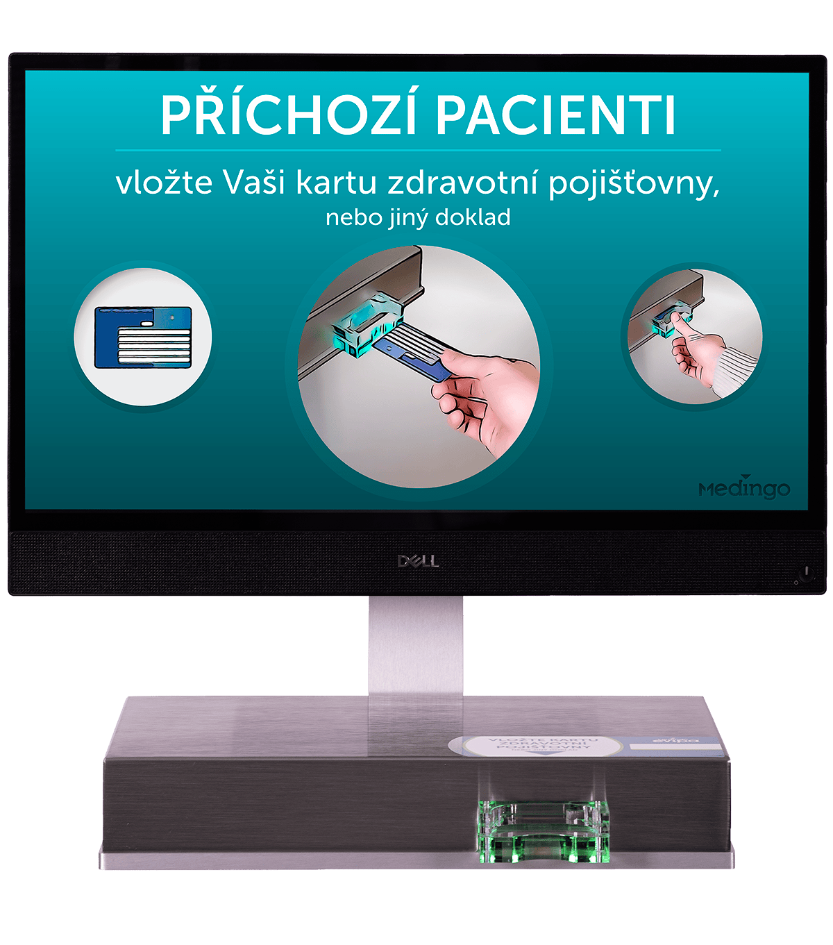 Obrázek zařízení Evipa TOUCH s monitorem a čtecí jednotkou na kartičky zdravotní pojišťovny